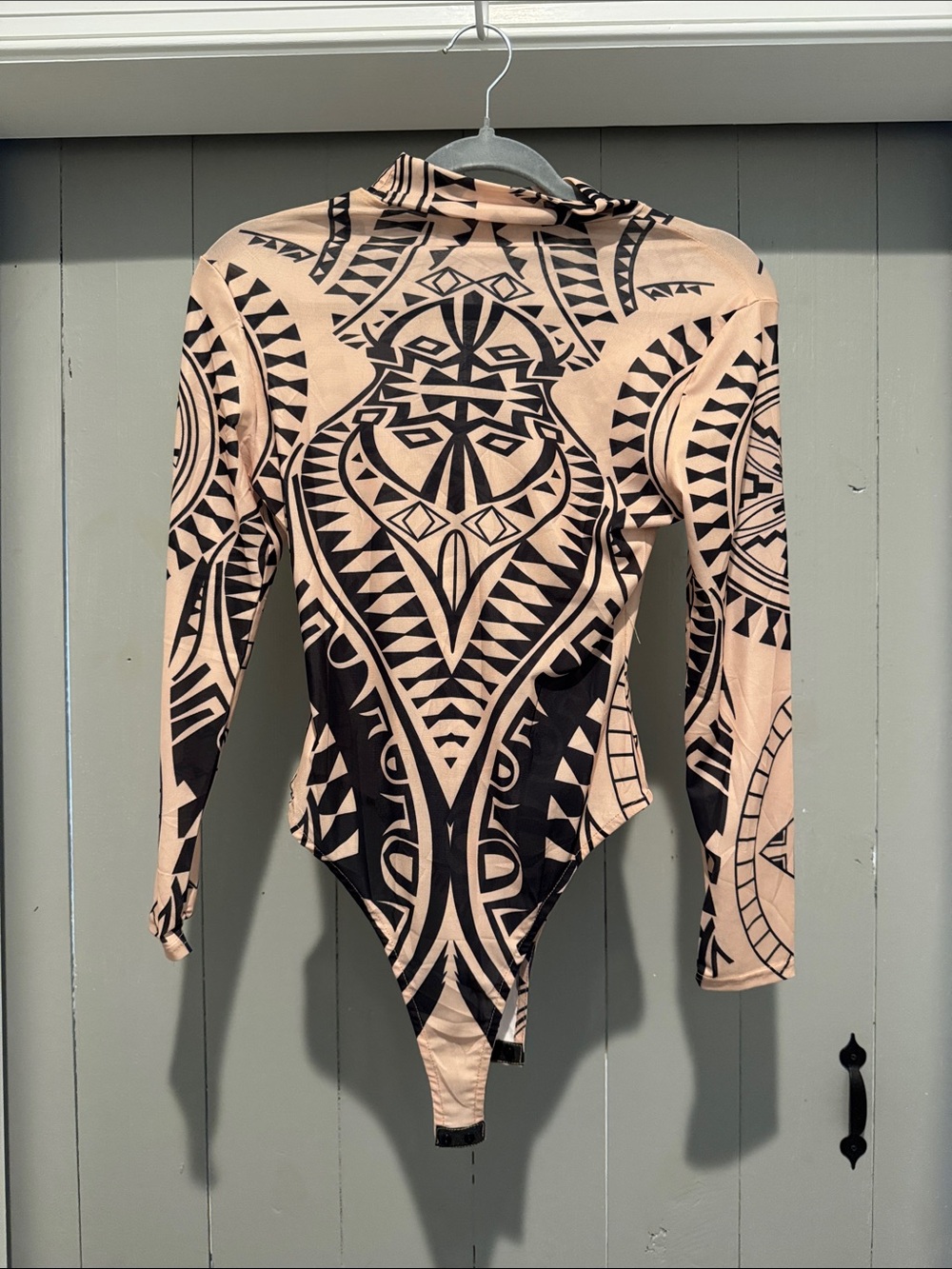 Mesh Bodysuit - Beige/Black
